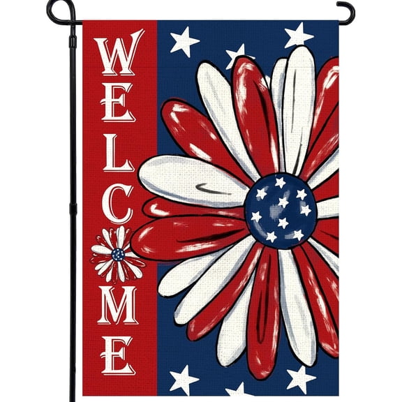 4th of July Garden Flag 12x18 Inch Double Sided, Patriotic Memorial Day Floral Flag for Yard Outdoor Decoration