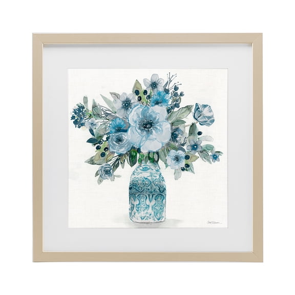 Stupell Industries Farmhouse Pastel Blue Botanical Bouquet Birch Framed Print Under Glass, 16 x 16, by Carol Robinson