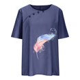 thumbnail image 4 of CHOK Hauts pour Femmes en Liquidation à Moins de 10$ Hauts Décontractés Printemps Été Manches Longues Coton Lin Imprimé Graphique Pissenlit Col Rond Blouses Vintage Grande Taille, 4 of 6