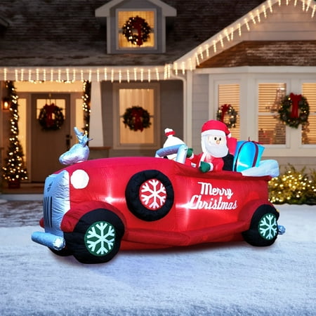 Coolmade Christmas Inflatables Large 8 Ft Santa'S Truck - Inflatable Outdoor Christmas Decorations