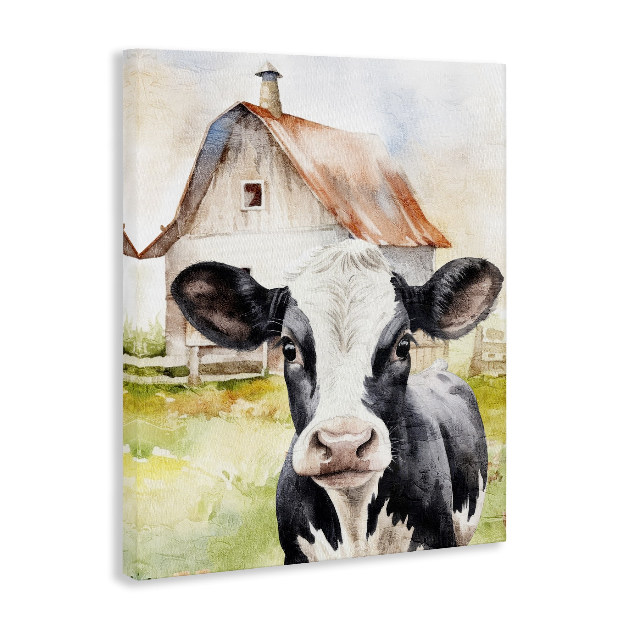Stupell Industries Cow Little at Farm Animals Painting Wrapped Canvas Art Print Wall Art, 30 x 40