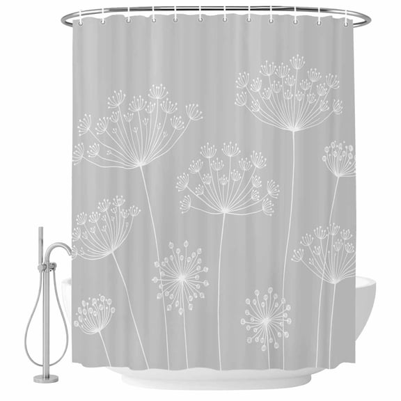54x78 Inch Shower Curtain Decorative Grey Dandelion Bathtub Bath Curtains Fabric Waterproof Bathroom Decor, Spring Modern Minimalist Country Flower Small Stall Shower Curtain Set with 12 Hooks