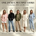 thumbnail image 4 of Feancey Womens Snap Button Bomber Jackets Y2K Casual Collarless Varsity Jacket Drop Shoulder Long Sleeve Lightweight Outerwear with Pockets L, 4 of 8