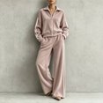 thumbnail image 2 of Szluipve 2 Piece Sets for Women 2 Piece Tracksuit Outfit Striped Side Zip‑Up Collar Jacket & Wide Leg Pants Set Ribbed Knit Casual Loungewear Suit for Daily Vacation Pink 2XL, 2 of 8