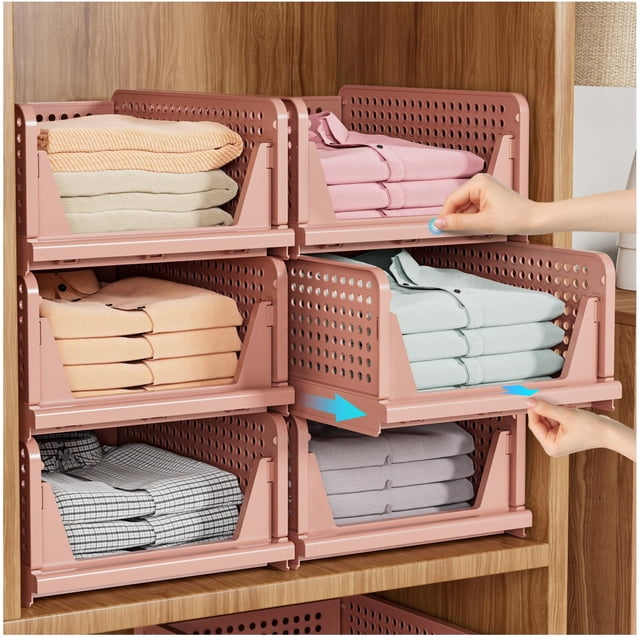 Caja organizadora de armario SNSLXH apilable, paquete de 5 unidades, plástico rosa