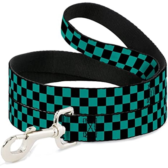 buckle-down 0.5" narrow "checker black teal" dog leash, 4'