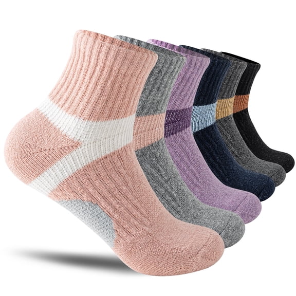 6 Pairs Merino Wool Ankle Hiking Running Socks Compression Thick Cushion Breathable No Show Socks for Men Women
