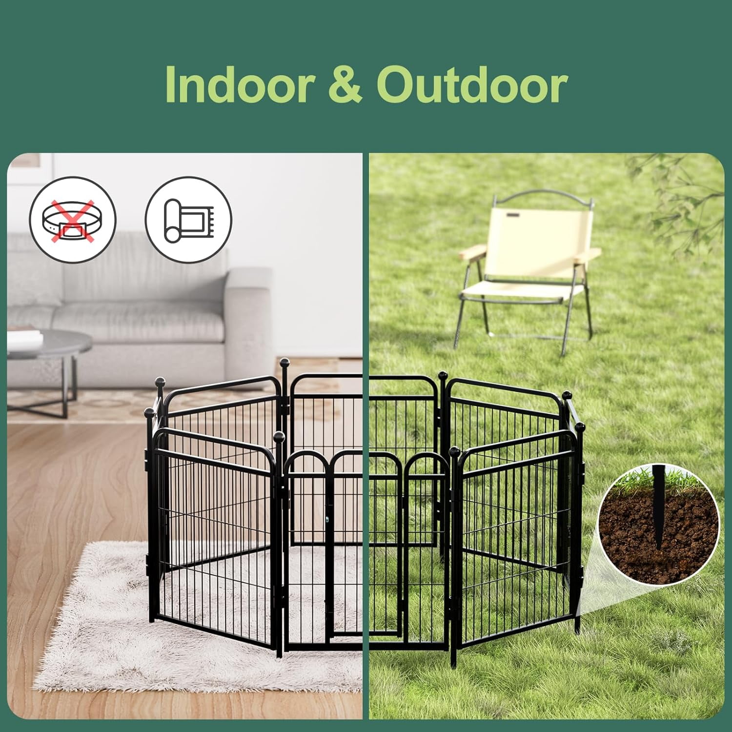ZJTER Dog Playpens, 24" H 8 Panels Dog Pen Outdoor/Indoor Dog Fence Exercise Pen for Small/Medium Dogs, Foldable Pet Play Yard Gate with Gravity Automatic Lock, Pet Playpen, Black