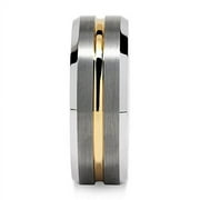 Tungsten Rings for Men Two Tone Silver Wedding Bands Gold Grooved Matte Finish Size 6-16 (Tungsten, 6)