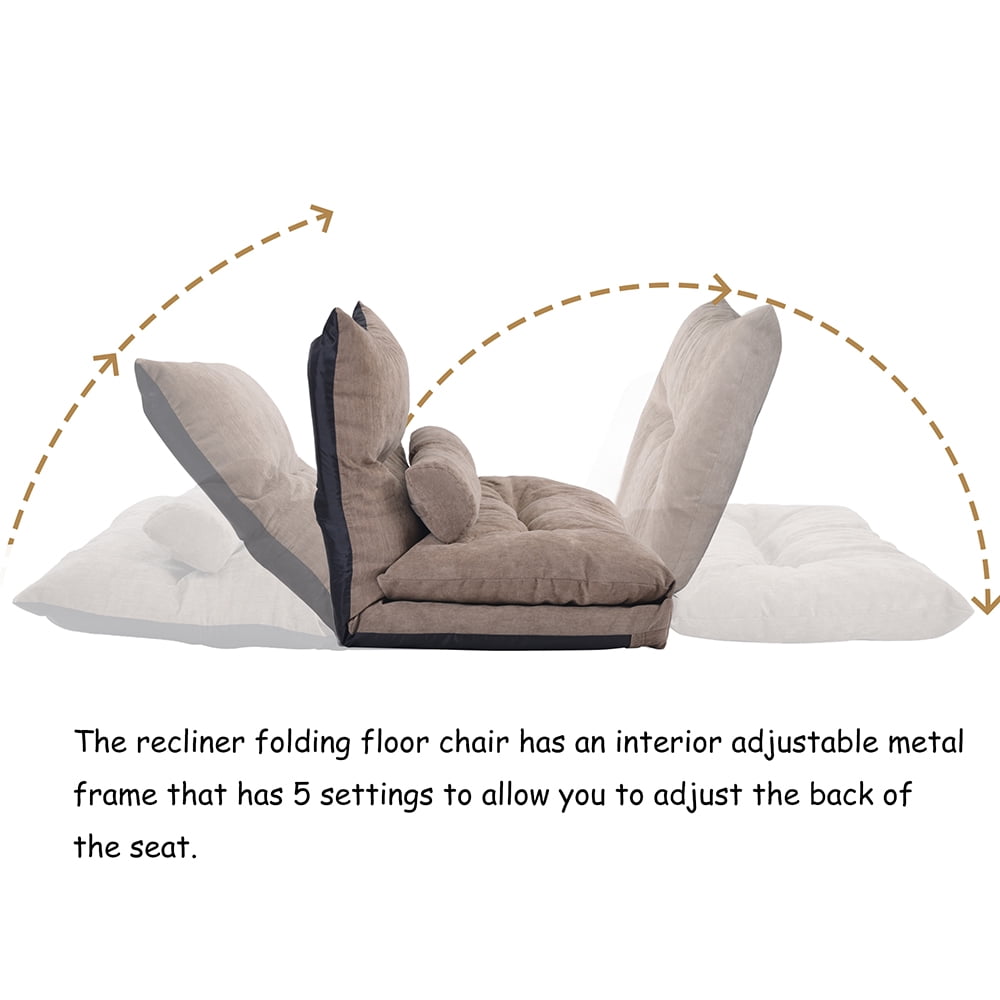 Lowestbest Sofa Bed, Adjustable Folding Futon Sofa, Video Gaming Sofa Lounge Sofa with 2 Pillows, Gray