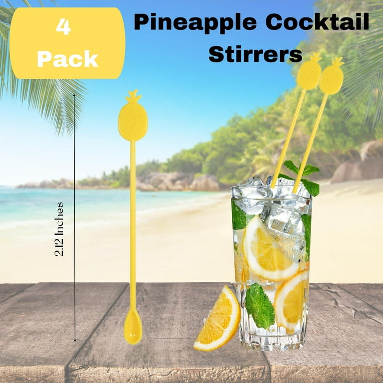 4Pcs Cocktail Stirring Rods Pineapple Mixing Plastic Sticks for Drinks  Beverage Cocktails Shaking Spoons Coffee Juice Swizzle Stirrer for Summer  Tropical Hawaiian Luau Party (Yellow) 