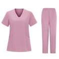 thumbnail image 2 of Jinhomg Womens Medical Scrubs Set 2 Piece Lightweight Nursing Uniform Casual Loose Short Sleeve V-Neck Tunics with Long Pants Summer Daily Workwear Pink M, 2 of 6