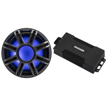 Kicker 48PXA6001 Weatherproof Powersport Mono Amp & 12" 4 Ohm Premium Marine Free-Air Subwoofer (Charcoal Grill )