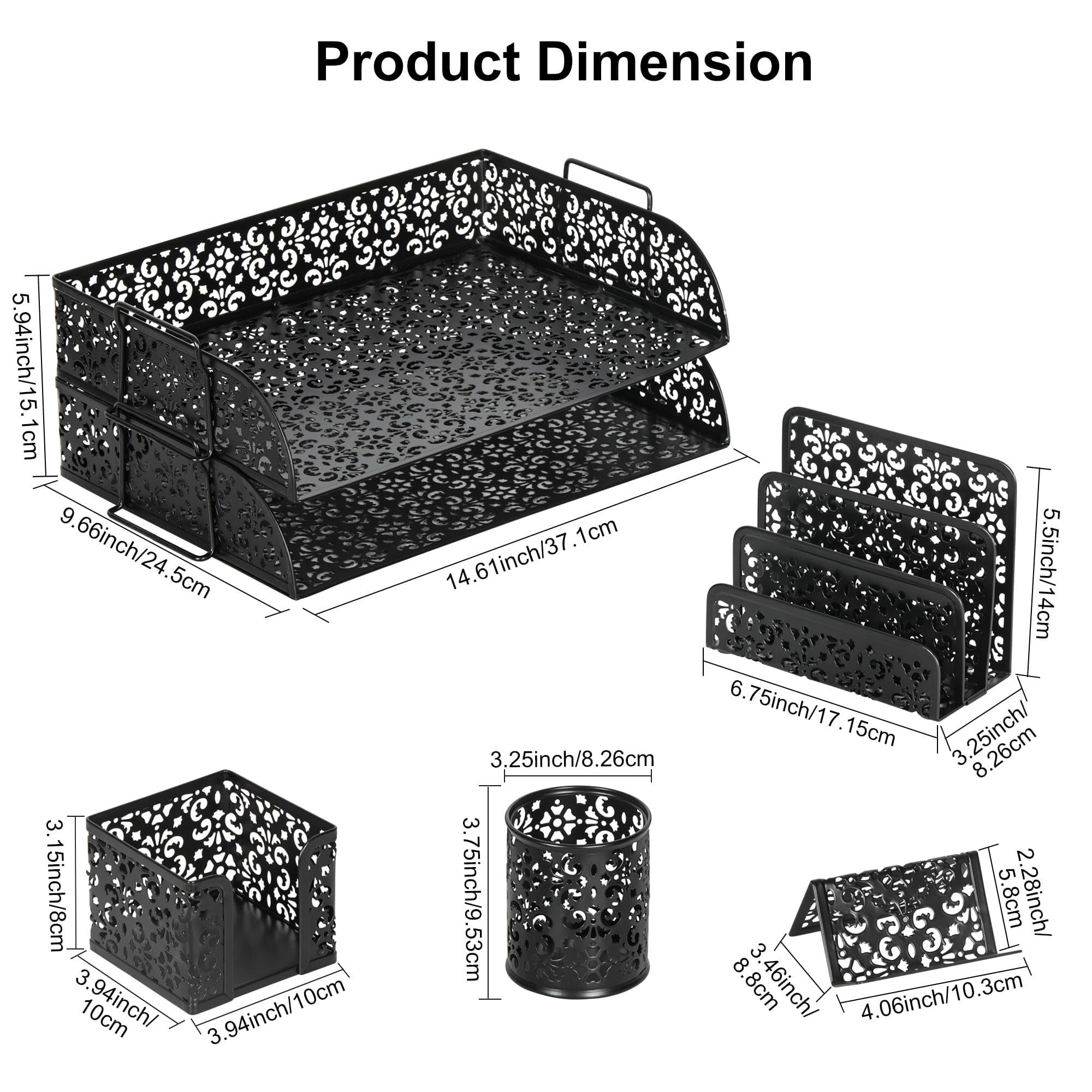 Desk Organizers And Accessories 5 Pieces Office Supplies Set - 2 Tier Paper Tray  Pencil Organizer For Mail Sorter Countertop Business Card Holder Sticky Note Black