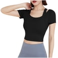 thumbnail image 3 of Sexlip Womens Swimsuit Set Square Neck Cropped Cover Up Design Short Sleeve Slim Silhouette Quick Dry Fabric for Beach Vacations Black L, 3 of 7