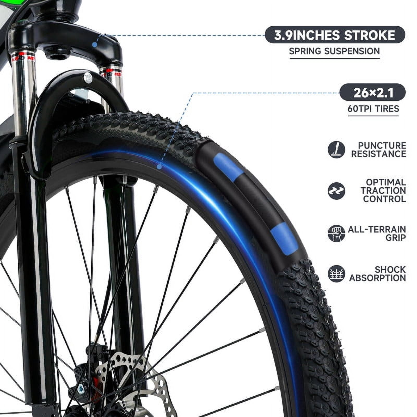 ARTUDATECH Mountain Bike for Men/Women, 26" Sizes, 24 Speed Shimano Twist Shifting, Front or Dual Suspension, Comfort Saddle Red/White/Blue/Green