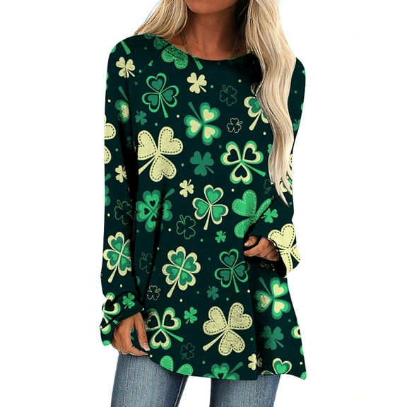 Pntutb Womens Clearance St. Patricks Day Print Round Neck Long Sleeve Loose T-shirt Tops