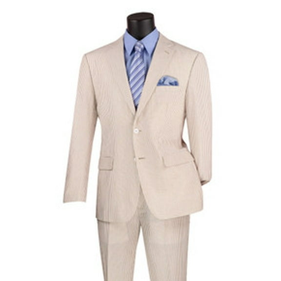 Men's Beige Stripe Seersucker Suit Modern Fit Vinci MSS-1