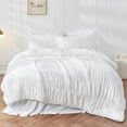 thumbnail image 1 of King Size Comforter Set - Ruched White Comforter King Bed Set Boho Shabby Chic Bedding - Fluffy 3 Piece Ruffle Comforter Set with Pillow - Soft and Luxury, 1 of 8