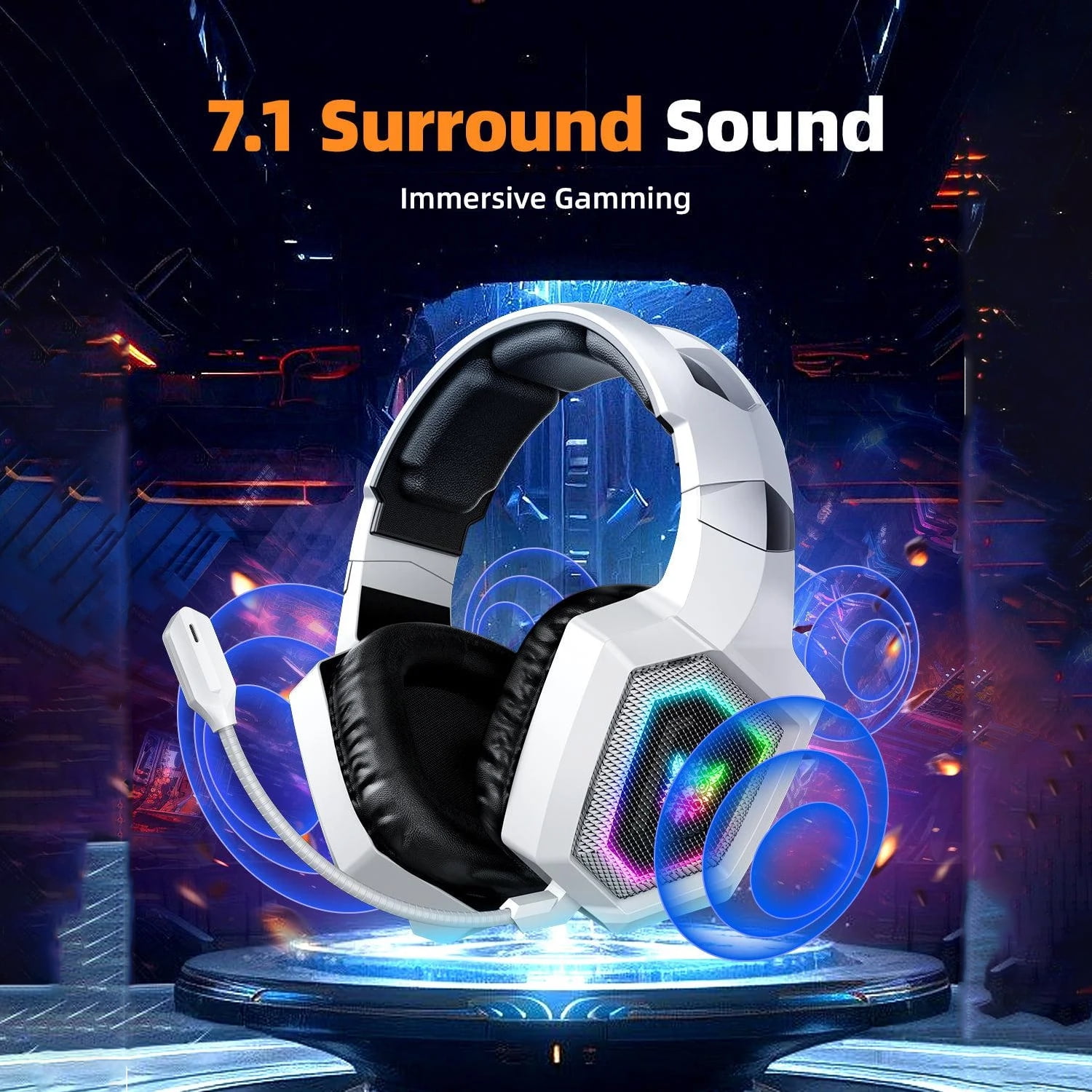 Wireless Gaming Headset for PS5/PS4/PC/Switch,2.4G/Bluetooth Gaming Headphones with Microphone Surround Stereo PC Gaming Headphones RGB Light & Adjustable for Laptop Mac
