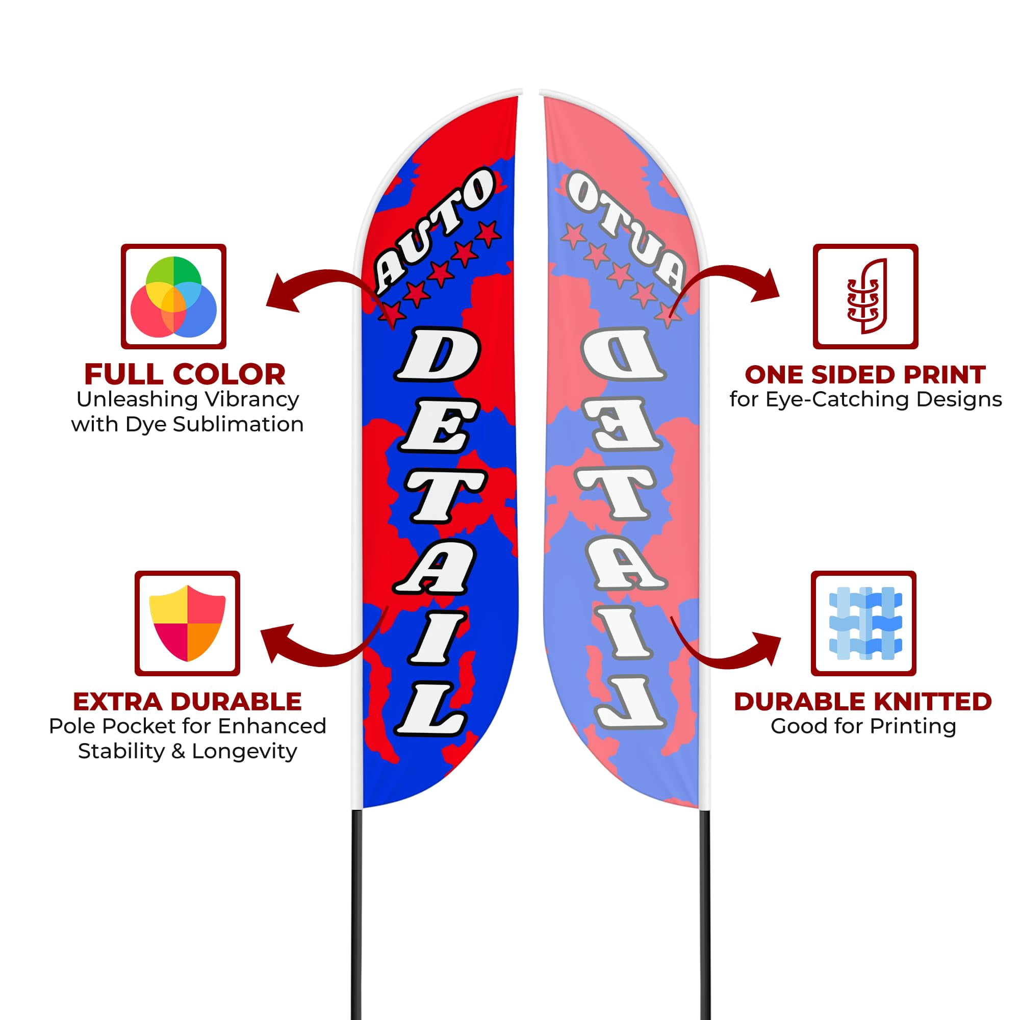 Auto Detail Sign feather flag Pole kit for Outdoor by Mavis Printing | 15 FEET Long Polyester Outdoor Banner Flag Pole Mount Easy Hang | HD Print Swooper Flag to Advertise Car Business