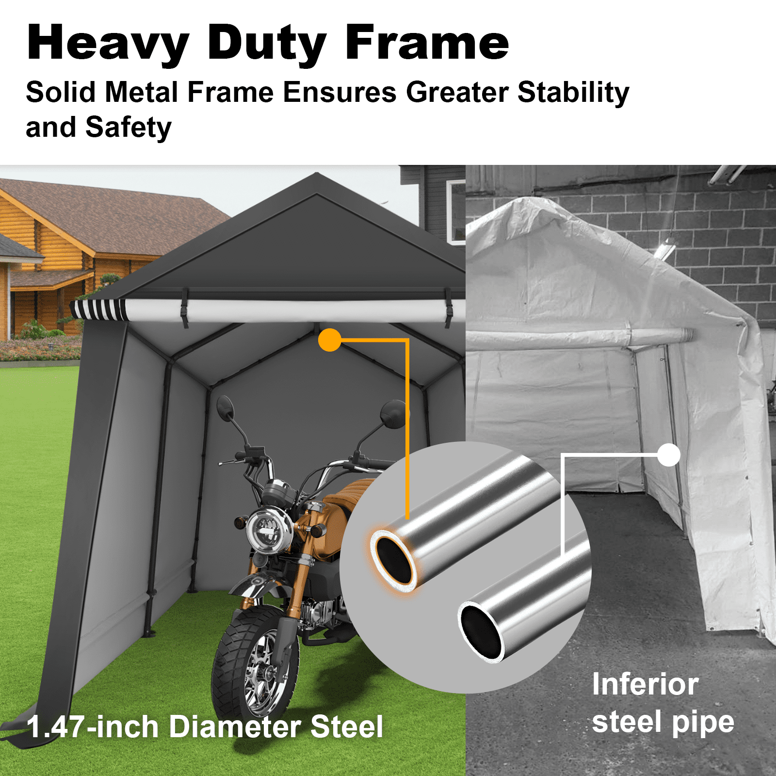 Abba Patio 8'x 14' Heavy Duty Portable Outdoor Storage Shelter Canopy, Waterproof Carport, All-Season Use, Grey