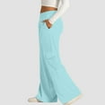 thumbnail image 4 of ManxiVoo Women's Casual Drawstring Waist Wide Leg Pants with Pockets Comfortable Soft Lounge Athletic Trousers L Size Light Blue, 4 of 7