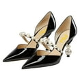 thumbnail image 2 of FSJ Women Elegant Pointy Close Toe Beaded High Heel Pumps Pearls Strappy D'Orsay Pumps Church Party Wedding Dress Shoes Size 4 Black, 2 of 4