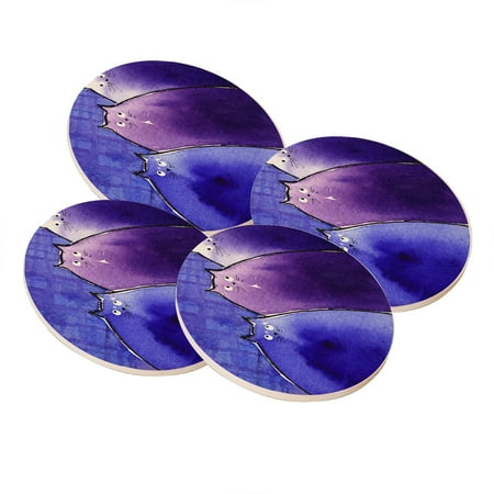 Blue Sand Store KuzmarK Sandstone Drink Coaster (set of 4) - Blue and Purple Chunky Kitties Abstract Cat Art by Denise Every ()