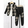 thumbnail image 2 of Bagilaanoe 2PCS Little Boy Pants Set Toddler Plaid Long Sleeve Hoodies Sweatshirt Tops + Sweatpants 3T 4T 5T 6T 7T Kids Casual Sweatsuits, 2 of 9