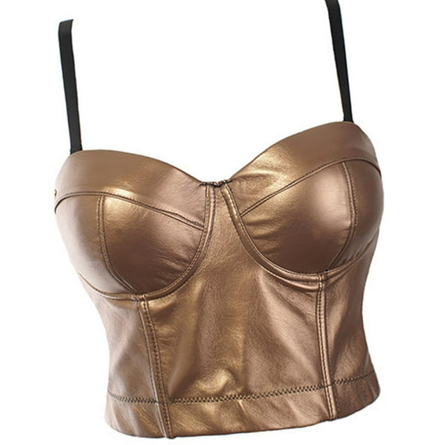 Top corto de mujer Baoblaze correa de espagueti Camisole cuero cuello en V oro 75x22CM 38 a 85C