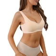 thumbnail image 4 of INSPIRE CHIC Women's V-Neck Contrast Trim Pullover Bras Comfort and Breathable Wirefree Bras M Beige, 4 of 5