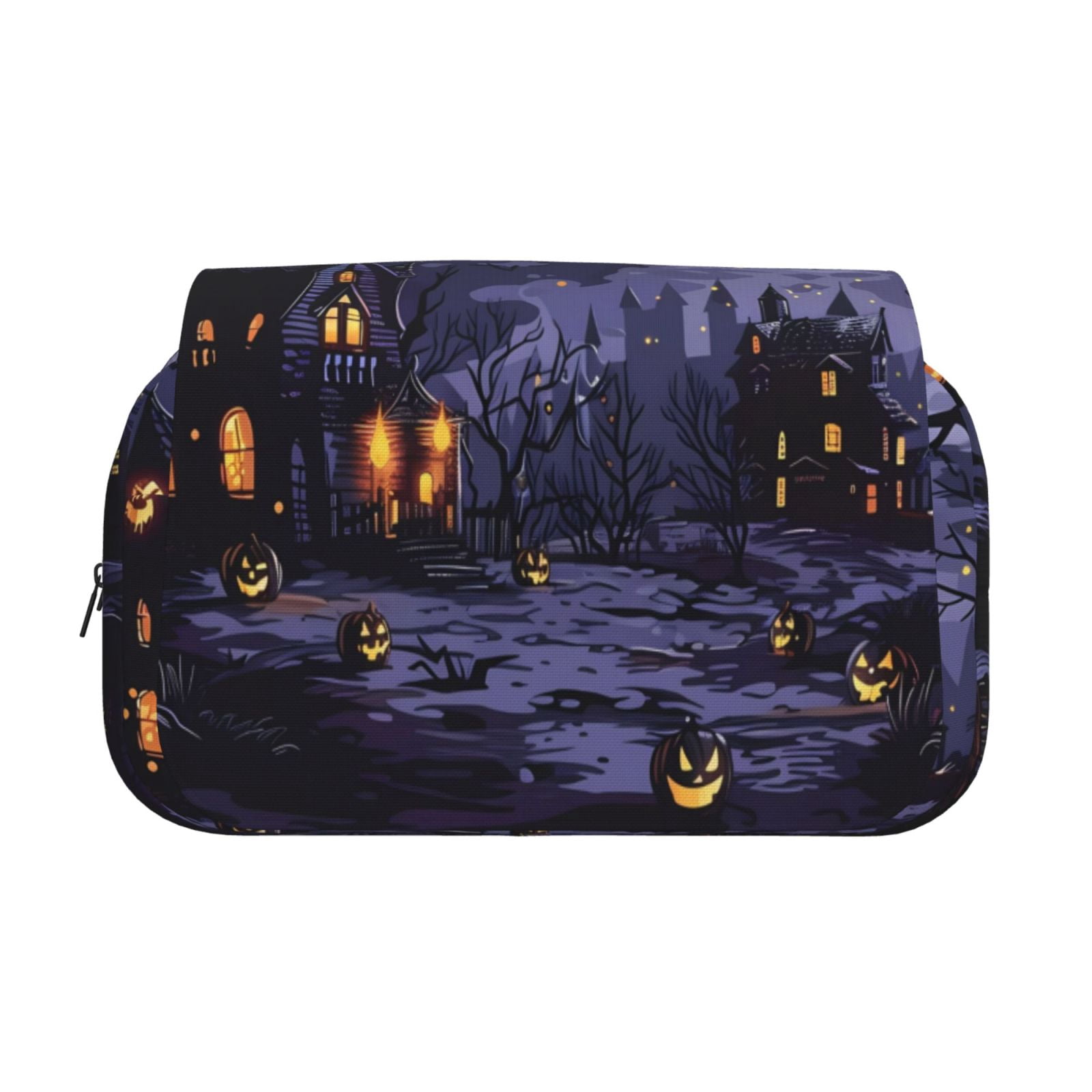 Rateoe Mystery House Halloween Night Pattern Double Clamshell Pen Case, Storage Organizer with Two Zipper Compartments– Holds Up to 50 Pencils & Pens