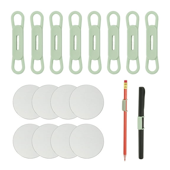 Uxcell 8 Pcs Magnetic Pen Pencil Holder, Silicone Flexible Pencil Holder Adjustable Organizer Clip with 8 Metal Sheet for Refrigerator Whiteboards Desk Clipboard, Green