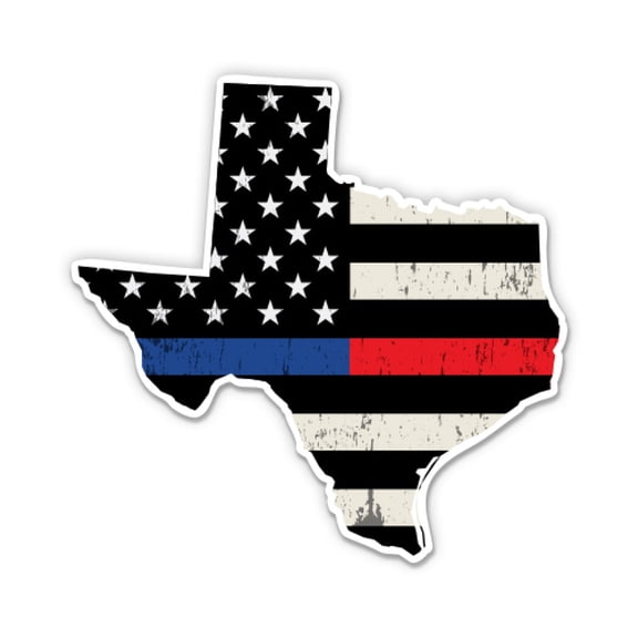 Texas Map Police Firefighter Flag - 3" Vinyl Sticker - For Car Laptop I-Pad Phone Helmet Hard Hat - Waterproof Decal