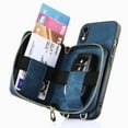 thumbnail image 5 of ShellTech Phone Case for iPhone xr Zipper Wallet Cover with Credit Card Holder Slot Shoulder Crossbody Strap Cell Women Girls Men,Blue, 5 of 14