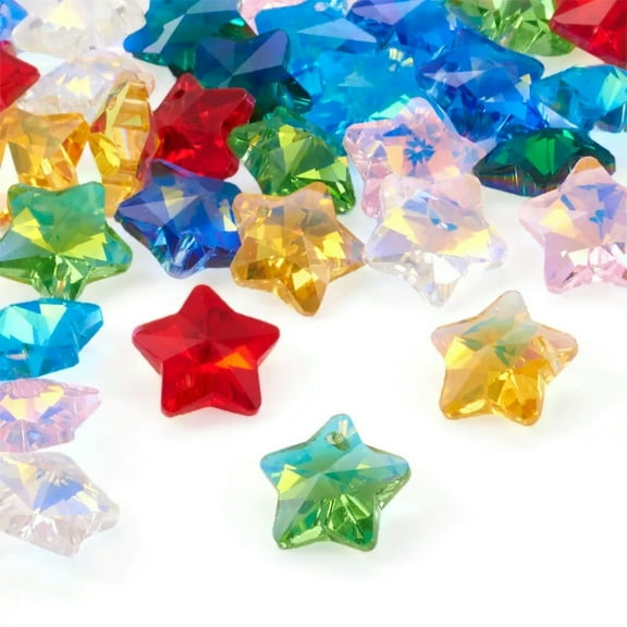 U8MO 32Pcs 8 Colors Faceted Star Glass Charms Crafts For Jewelry Making 13x13.5x7mm