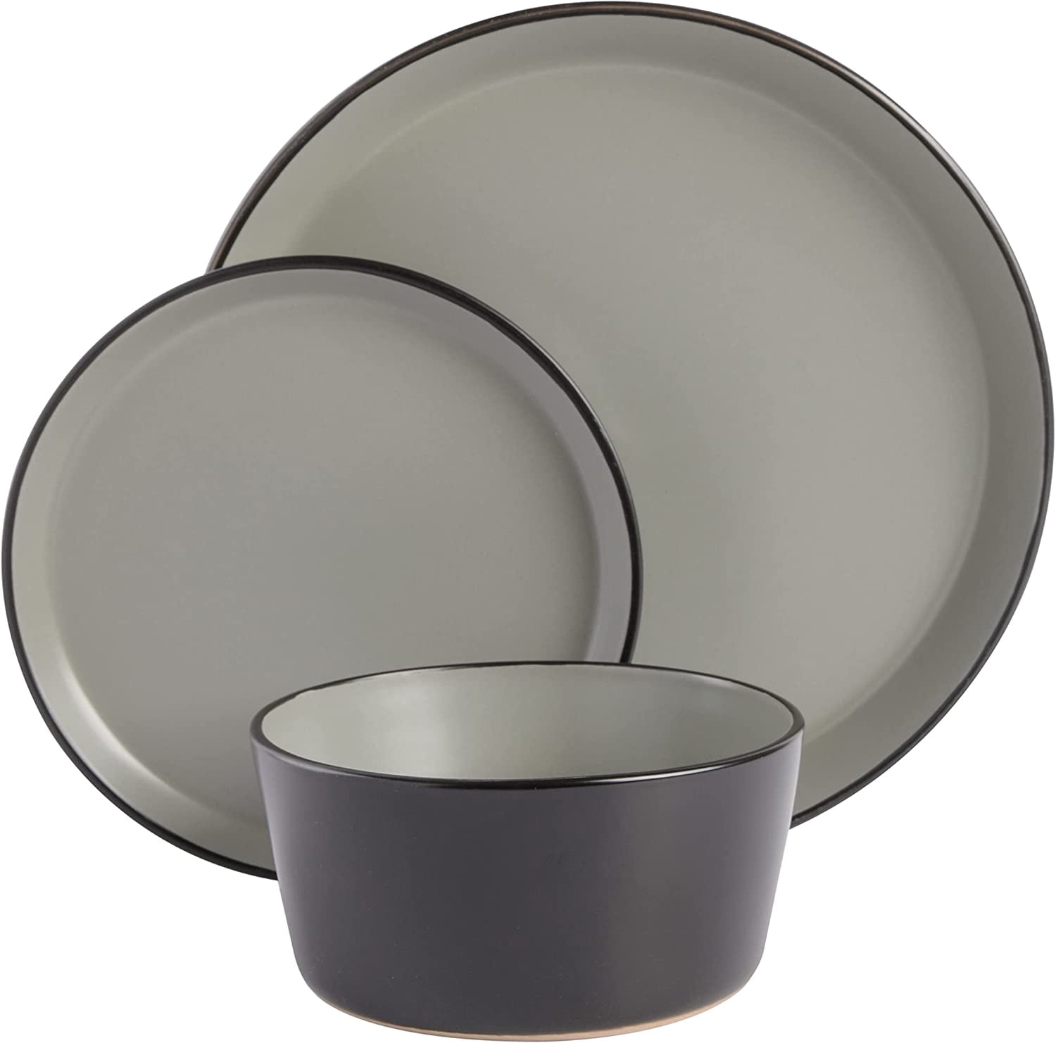 Gibson Soho Lounge Rachel 12 Piece Coupe Dinnerware Set, Matte Grey