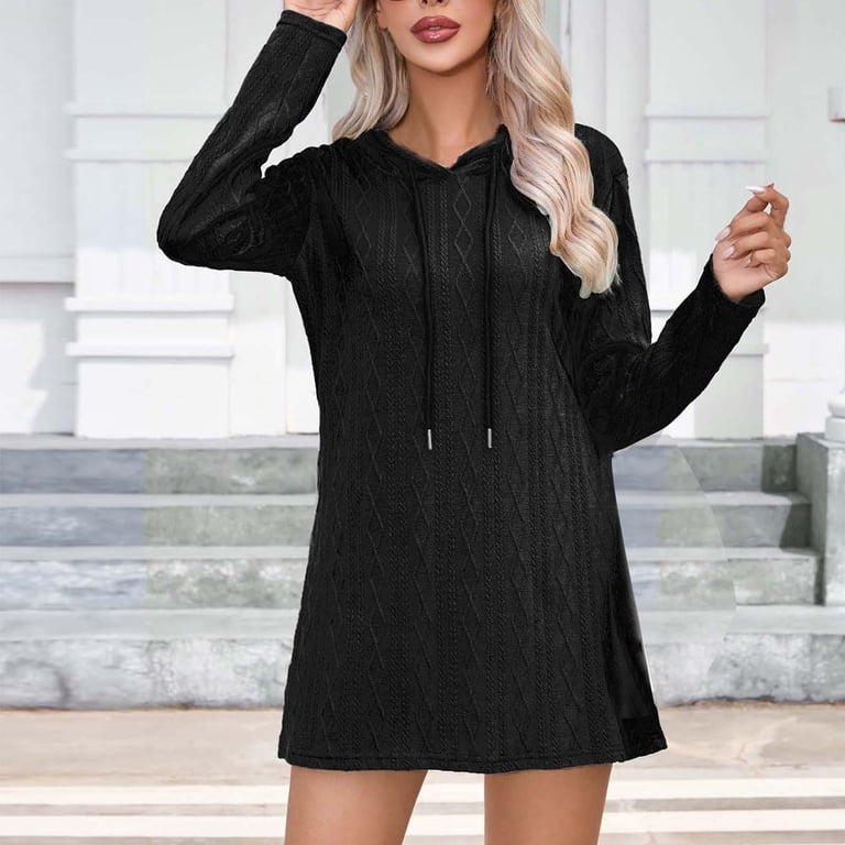 hooded a-line dress Usorro - Cinch-Waist Mini A-Line Hoodie Dress