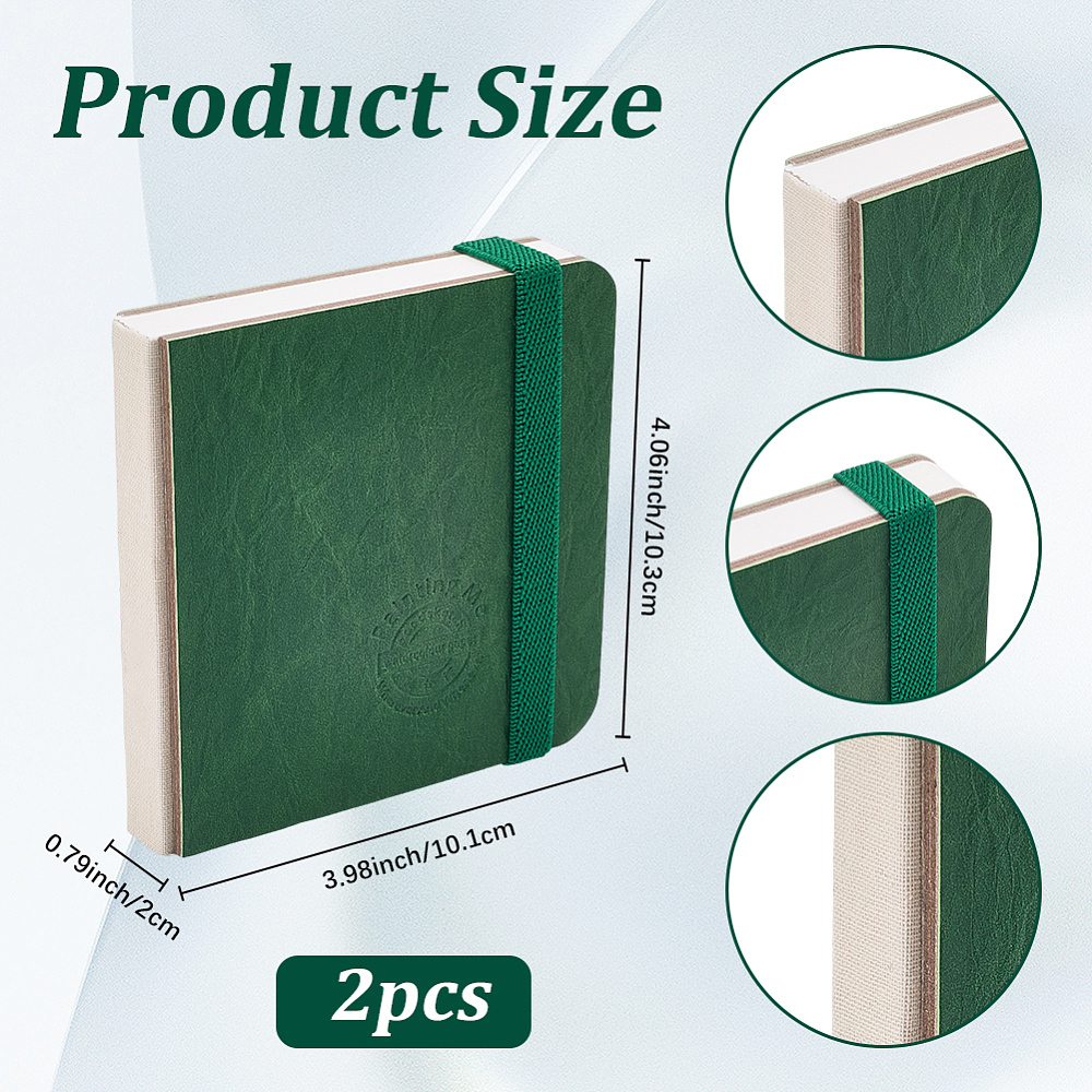 2 Pack 4x4 Inch Green Watercolor Sketchbook Watercolor Journal Book Imitation Leather Surface 26 Pages Texture Paper Sketchbook1set