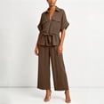 thumbnail image 7 of IUYRTFE Women Short Sleeve Button Down Shirt and Wide Leg Pants Set with Pockets Casual 2 Piece Outfit, 7 of 7