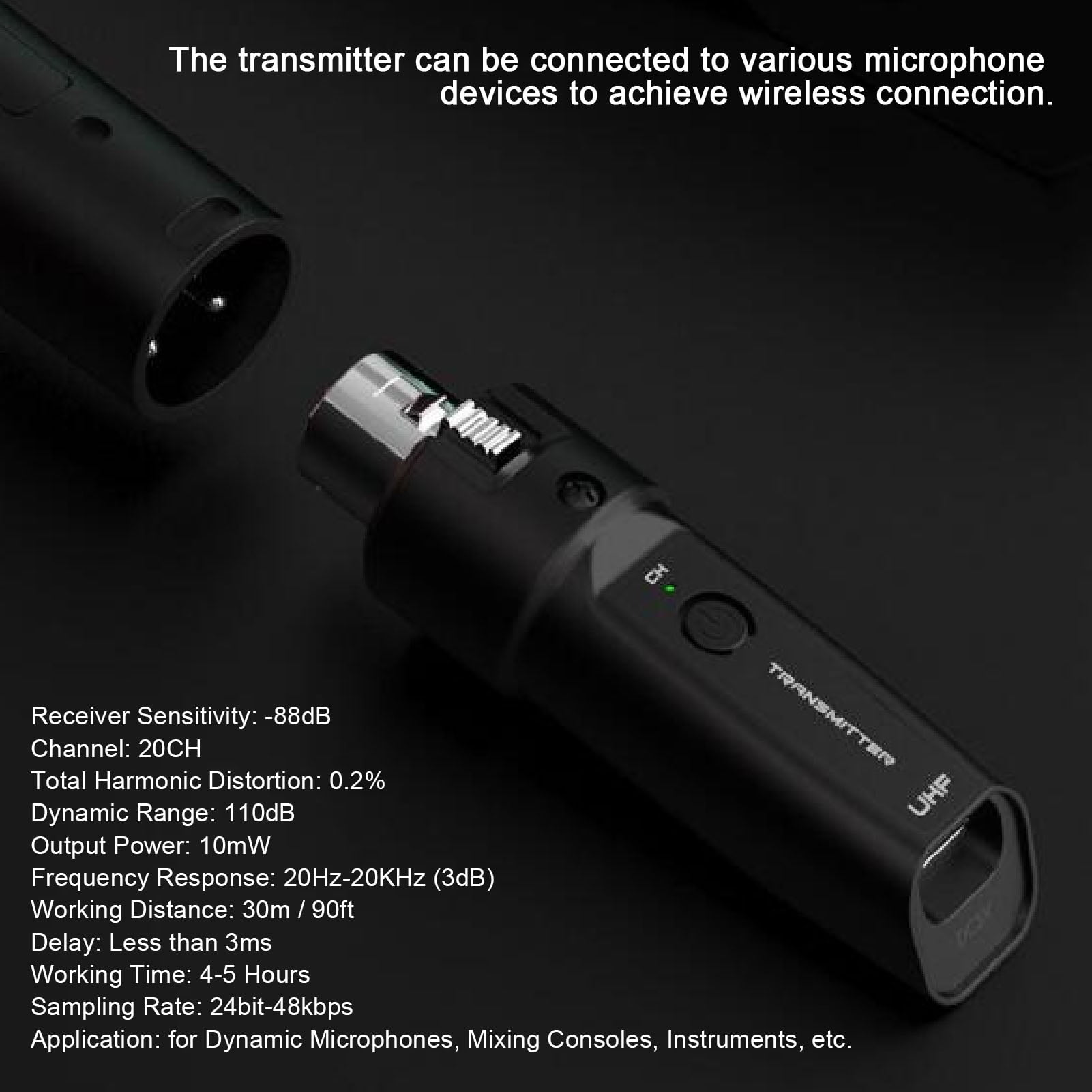 BIMZUC UHF Wireless Microphone Transmitter Receiver XLR System 6.69 inches / 17.0 cm Adapter for Dynamic Mic Audio Mixer 6.35mm Interface 90ft Range Dual Transmitter