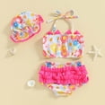thumbnail image 5 of Mnyotv Toddler Baby Girl Swimsuit 3pcs Bathing Suit Bikini Tops and shorts with sun hats for girls, 5 of 6