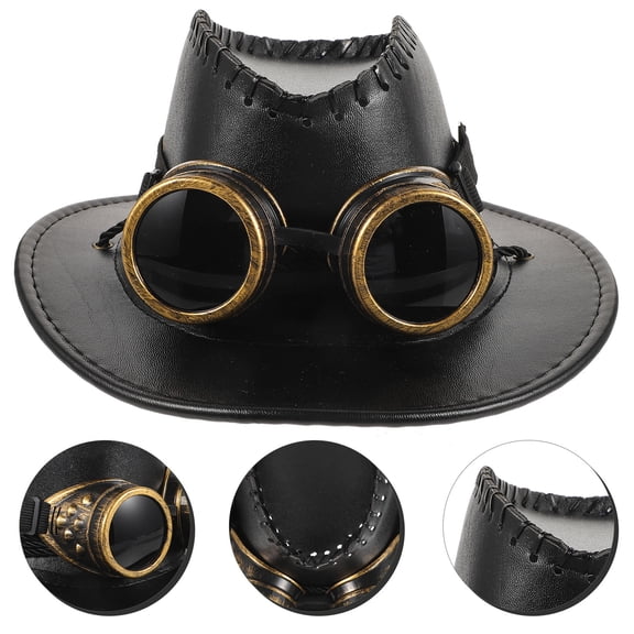 LOLIPPYY Black Cowgirl Hat with Creative Eyewear Design, Western Cowboy Costume Hat for Halloween Cosplay Parties, Size 1