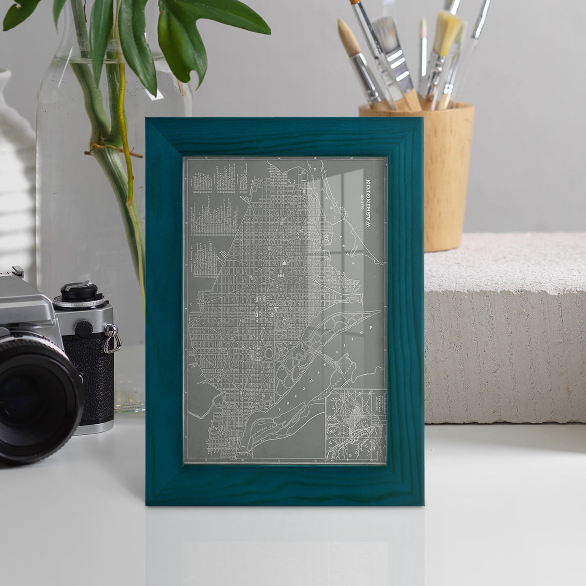 City Map of Washington D.C. -Framed Print w/glass-Ocean Blue