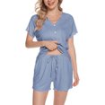 thumbnail image 2 of Pajama Sets for Women 2 Piece Cute Outfits Ribbed Knit Button Down V-Neck Short Sleepwear Drawstring Elastic Waist Lounge Pants Soft Homewear, 2 of 8