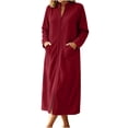 thumbnail image 3 of Yertdoel Zip Up Robes for Women Solid Stand Collar Long Nightgowns with Pockets Fall Winter Warm Fashion Comfy Casual Loungewear, 3 of 6