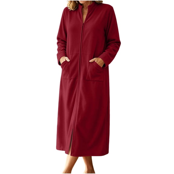 StSilkitty Robes for Women Zip up Long Sleeve Stand Collar Bathrobe with Pockets Lightweight Comfy Loungewear Clothes