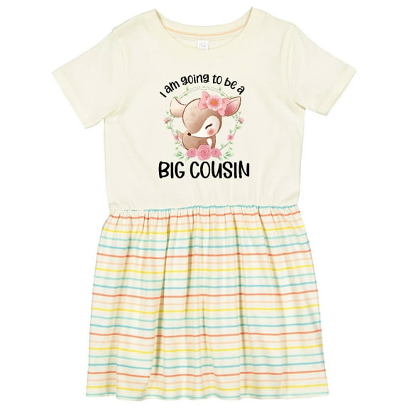 Inktastic Floral Deer Fawn I Am Going to Be a Big Cousin Girls Toddler Dress