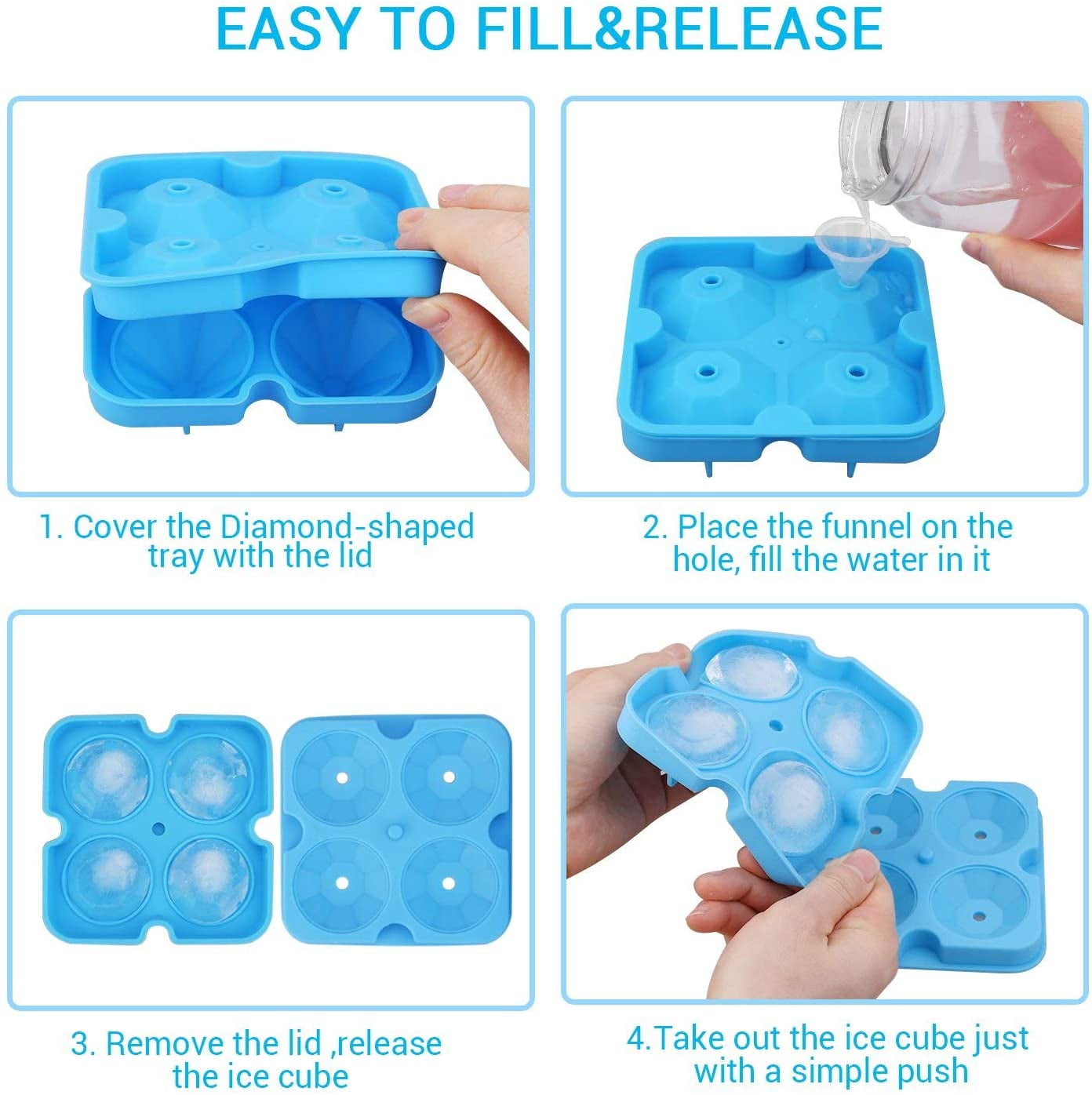 Set of 2，Blue Ice Cube Trays SAWNZC Fun Diamond Ice Cube Molds BPA Silicone Flexible Ice Maker for Chilling Whiskey Cocktails 